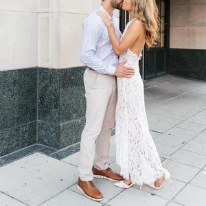 Lace white open back and high-low dress